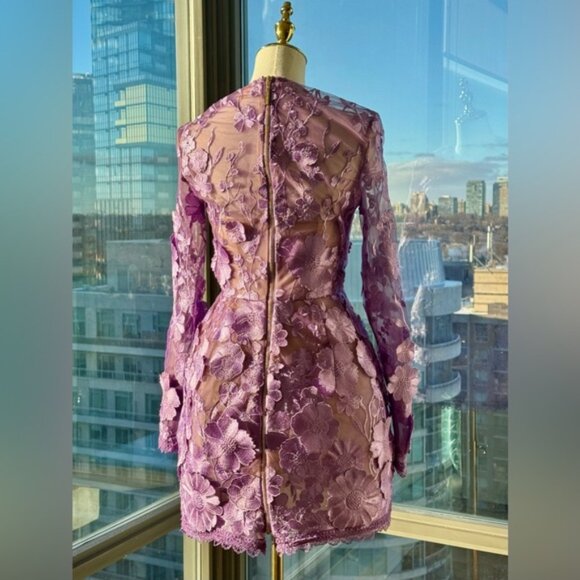 🆕 BRONX & BANCO 🧿 NWOT Bouquet Maraya Long Sleeve Mini Dress, Lilac Sz XS US 2 - Picture 6 of 16